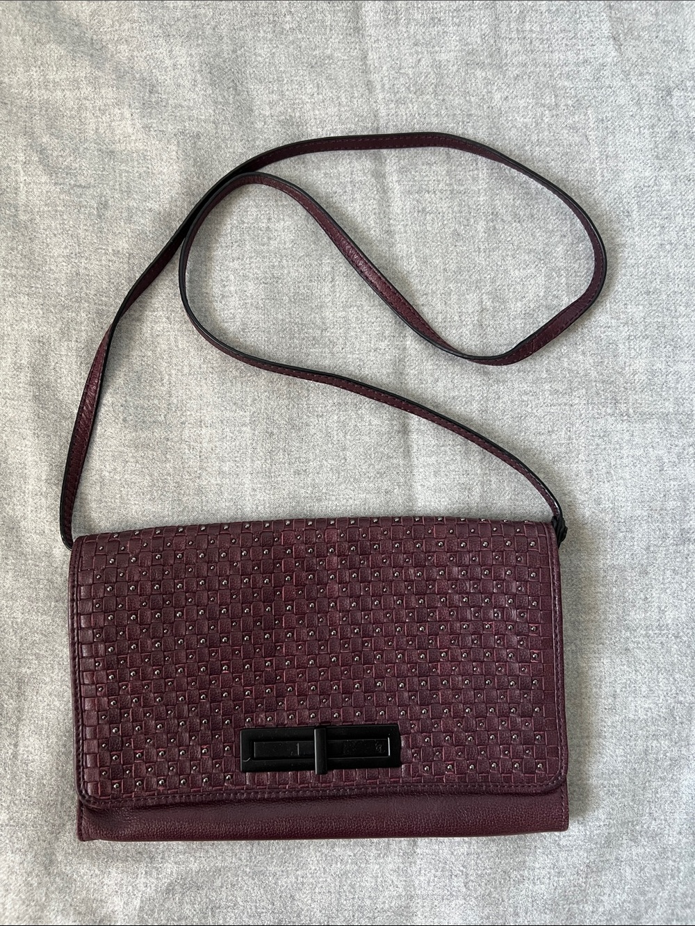Elliot Lucca Burgundy Leather Studded Crossbody Bag